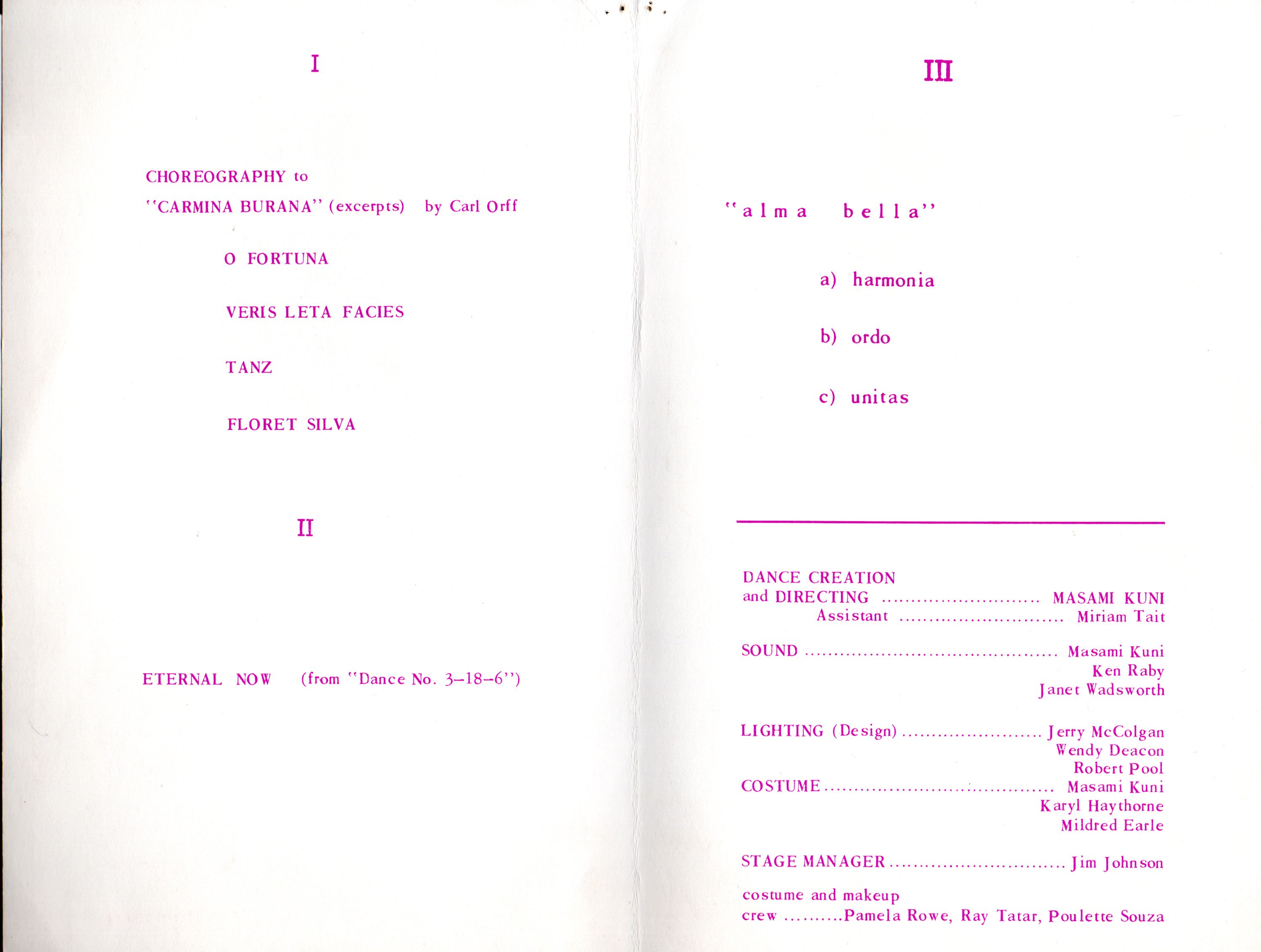 カルミナ・ブラーナ、 エターナル・ナウ、アルマ・ベッラ_パンフレット